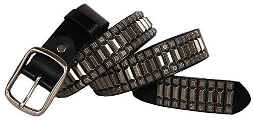 DFGGE Herren Damen Gürtel Leder Nietengürtel Hip-Hop-Legierungs Schnalle Rindsleder Ledergürtel Verzierter Mit Silberfarbener Dornschließe Kürzbar,Schwarz,105cm(34~36)