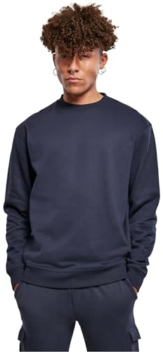 Urban Classics Grundläggande tröja för män, crewneck tröja, finns i 6 färger, enfärgad, med rund hals, storlek S till 5XL, Midnightnavy, L