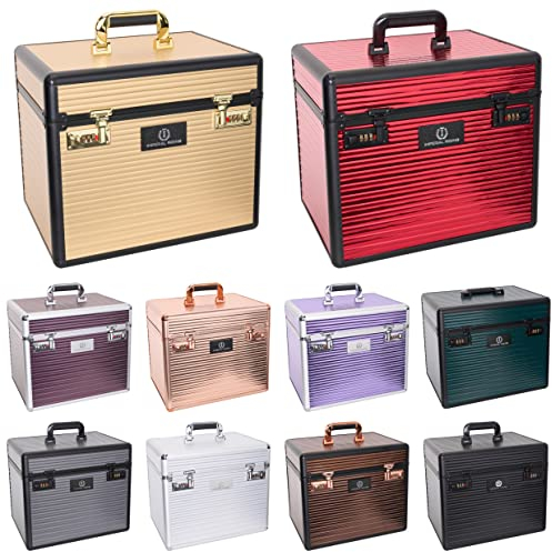 Imperial Riding Shiny Classic Putzbox, Putzkoffer mit Zahlenschloss, verstellbare Fächer, Aufbewahrungsbox für Putzzeug, mit Spiegel im Deckel, hochwertiger Putzkasten, 38x28x32cm, Silber