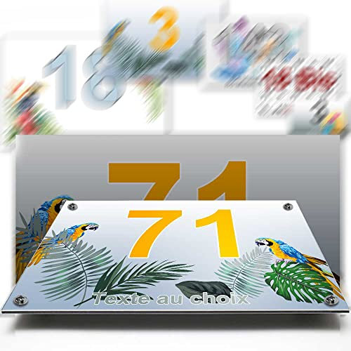 Plaque aluminium/polyethylene numéro rue décorative - pour maison, garage, porte, et boite aux lettres - collection oiseau : 2 lignes personnalisables