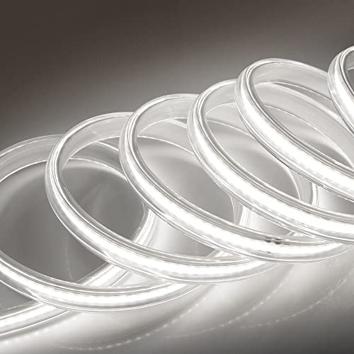 Xunata 230V COB LED Streifen mit Schalter, 360leds/m Superhell Hohe Dichte, Flexibles COB LED Lichtband Strip für Heim DIY Festival Dekoration (Weiß, 1M)