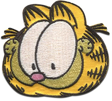 Comercial Mercera Garfield Kopf Aufnäher zum Aufbügeln 5,4 x 5,9 cm Bügelbild für Erwachsene Kinder mit Comic Katze Kult Fan, Bügelpatch Patches Bügelflicken Geschenk