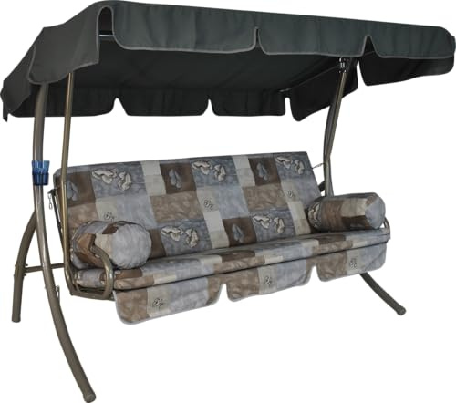 ANGERER Hollywoodschaukel Trend grau-beige-braun Gemustert | Gartenschaukel Made in Germany, Schaukel zum Sitzen, Liegen und Entspannen, inklusive Bett-Funktion, einfache Montage