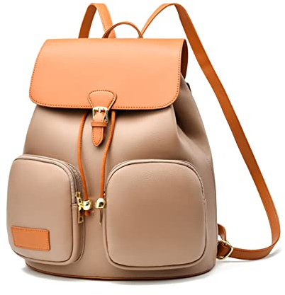 NICOLE & DORIS Sacs à Main Portés Dos Femme Mode Sac à Dos Antivol en Cuir PU Sac a Dos Feminin Elegant Casual Daypacks Sac D'école Sac à Dos à Rabat Kaki avec Marron