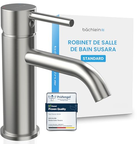 Bächlein Susara miscelatore monocomando con beccuccio curvo, cartuccia in ceramica durevole, rubinetto da bagno in acciaio inox spazzolato