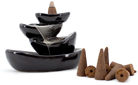 Rückfluss Räucherkegelhalter inkl. 10 Backflow Räucherkegel. Keramik Räucherkerzenhalter mit Wasserfall Effekt, Räuchergefäß, Räucherwasserfall