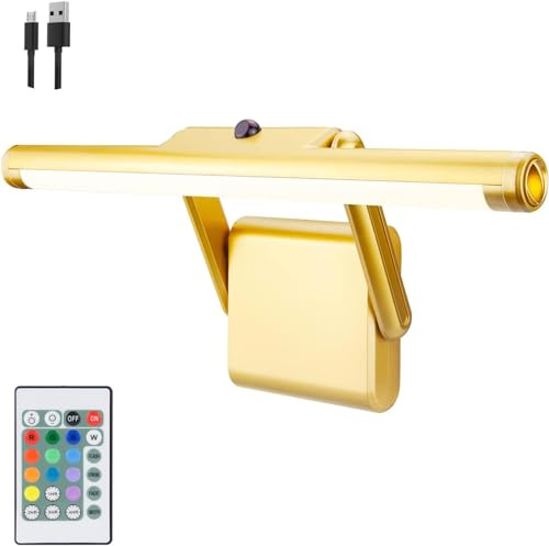 BIGLIGHT Luz De Imagen InaláMbrica, Con Control Remoto, Luz De Pared Recargable, 4 Modos De IluminacióN, Luz De Relleno Frontal De Espejo De 12 Colores, Cronometraje Ajustable, Dorada