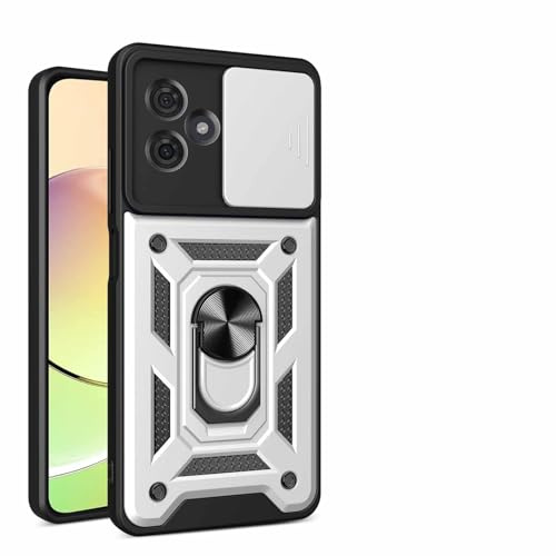 WBWONE Funda para Motorla Moto G54 5G, Anti-Rasguño Shock- Absorción TPU/PC Carcasa con 360° Anillo Kickstand y Cubierta Deslizante de la Cámara, Plata