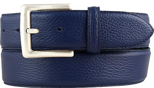BELTINGER Herren-Gürtel aus gemasertem Leder mit Steppnaht 4 cm | Trachten-Gürtel mit Pigmentprägung 40mm Herren | Gürtel für die Lederhose 4cm | Blau 95cm