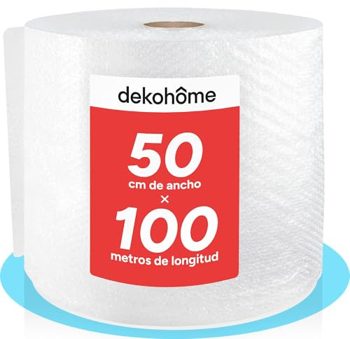 Dekohome Rouleau de papier à bulles d'emballage, 50 cm (L) et 100 m (P). Papier à bulles parfait pour protéger les objets fragiles, les déménagements, les emballages et les expéditions