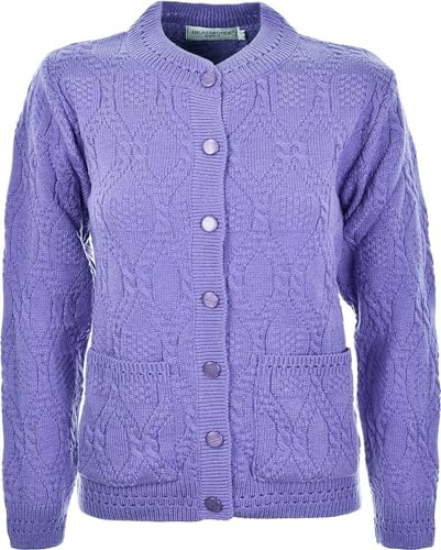 WearAll Women's Ladies Long Sleeve Button Clouse Top Aran Knitted Cardigan Crew Neck UK Size 8-32