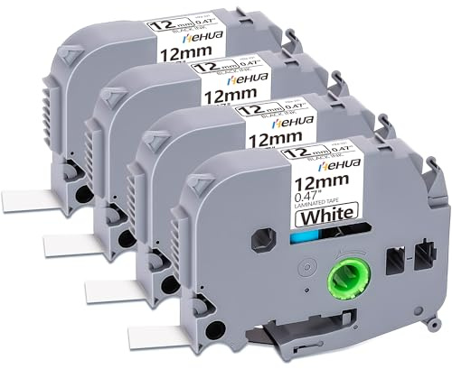 4x Hehua TZe-231 Kompatibel mit Brother P Touch 12mm Bände TZe Schriftband | TZe-231: Wasser-/Öl-/Abrieb-/Temp.Beständig, für Innen/Außen & Büro/Haushalt, Passend PT-H100LB,H105,D210,D400,E100,1010,H110
