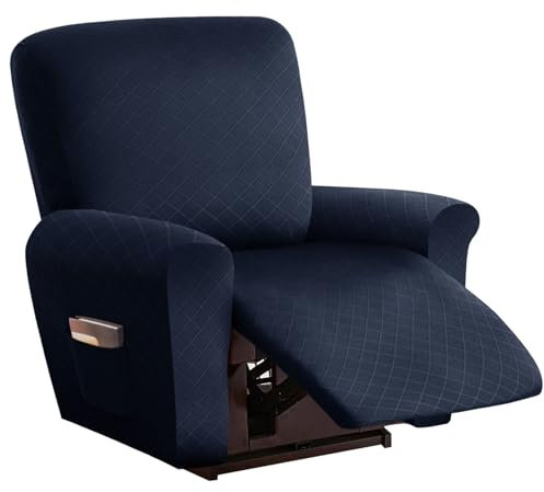 Sesselbezug Relaxsessel Stretchhusse für Relaxsessel 4-Teilig,Stretch Sesselschoner für Relaxsessel mit Taschen,Elastisch Sesselbezug Waschbar für Fernsehsessel Liege Sessel - Navy Blue||1 Seater