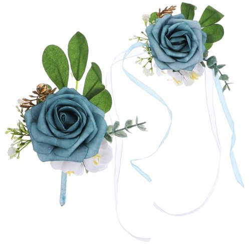 VINTORKY Hochzeitsdekoration 1 Satz Hand Handgelenk Corsage Blumen-Corsage Brautkleid-Boutonniere künstliche Blumen Dekor Ansteckblume für Hochzeitspaare Ansteckblume die Blumen Korsage