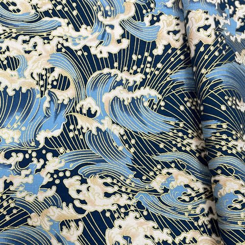 Jukway Tessuto di cotone al metro, 50 x 145 cm, 100% cotone, motivo bronzante, stampa floreale, per cucito, trapuntatura, artigianato, tende, tappezzeria (08- Design, Blu)