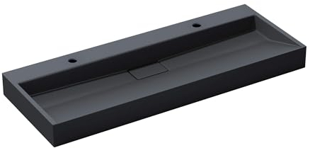 doporro Lavabo Suspendu avec Bonde Vasque à Poser Gris Noir Mat 120x46x11cm Lave Mains avec 2 Percages Rectangulaire Colossum19