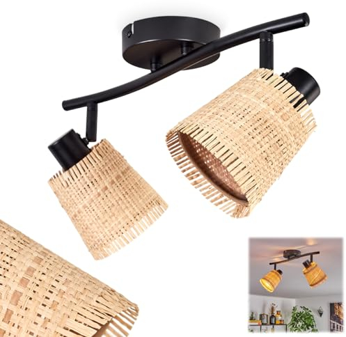 HOFSTEIN Ceiling Light Lindberg, Modern Ceiling lamp Made of Metal/Bast in Black/Natural, Adjustable spotlights, Scandinavian Design, 2 x E14, Bedroom, Kitchen, Dining Room, Living Room, Corridor
