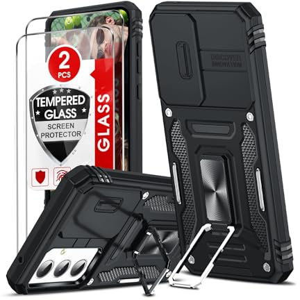 LeYi Handyhülle für Samsung Galaxy A55 5G/A35 5G Hülle [2 Glasfolie Schutzfolie] Militär Standard Kameraschutz Handy Hüllen Metall Ring Halter Schutzhülle Outdoor Kratzfest Cover A 55 Case Schwarz