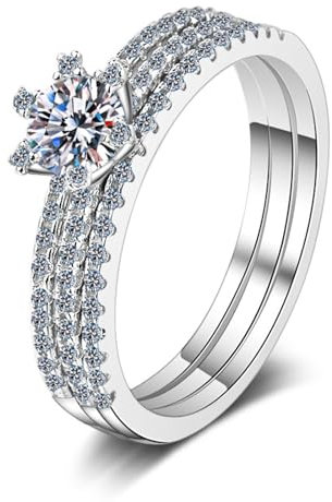 KnSam Verlobungsring 14 Karat Au585 Weißgold, 1ct Labor Erstellt Diamant Diamantring Klassiker Rund Design, 14K Gold Echte Goldschmuck für Damen, Gr.52 (16.6)