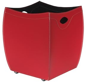 LIMAC Design BOTTE Kaminholzkorb aus Leder, holzkorb für kaminholz Modern und Design, Brennholzkorb mit gummierten Rädern, Exklusives Produkt, hergestellt in Italien. Rot