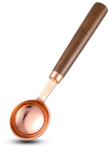 Andibro Kaffee Messlöffel, 1 Stück 15 ml 1 EL Retro Roségold Kaffeelöffel Portionierer mit Griff aus Walnussholz Edelstahl Dosierlöffel für gemahlenen Kaffee Kaffeebohnen Tee Matcha(15ml,5.49)