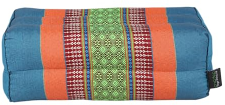 Standard Yoga and Meditation Cushion - Azure Blue & Orange - High Density Kapok - 100% Natural - Comfort and Firmness - Seat Stability - X1