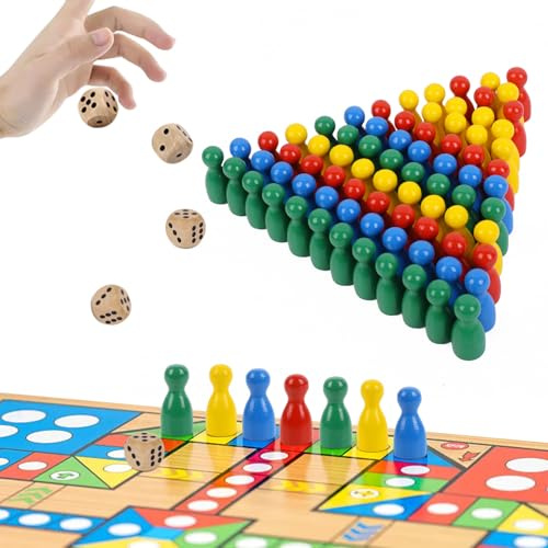 Fizdoqg 80Pcs Wooden Board Game Pawns 1 x 0.5inch Wooden Pawns Game with 5 Dice, Worked Perfectly for Replacement Pieces for Board Games