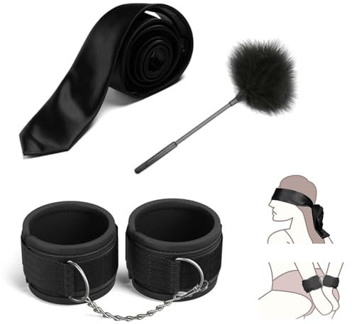 Bondage-Set Bett Fesseln für Paare, Bondageset mit Handschellen & Satin Augenbinde & Federkitzler, Extreme Paare Fesseln Set, Bettfesseln Fetisch Fußfesseln für Bett, Fesslset für Frauen & Männer