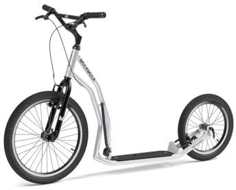 YEDOO Mula Y40 Tretroller - Kickscooter für Erwachsene mit Luftreifen 20/16 und Tragfähigkeit bis zu 150 kg. Scooter Roller mit Ständer und abnehmbarem, rutschfestem Trittbrett, Dogscooter. Silber