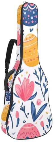 Gitarrentasche mit niedlichen Ostereiern und gelben Blumen, gepolsterte Tasche für Akustikgitarre, Rucksack mit verstellbaren Schultergurttaschen, Mehrfarbig 09, 42.9x16.9x4.7 in, Lässiger
