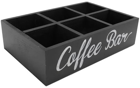 Coffee Pods Container, Coffee Station Organizer Wooden Box, Tea Bags, Sugar Packets, and Stirrers Holder, Platane Wood, Farmhouse Coffee Bar Decor, Easy to Storage Basket (Black)