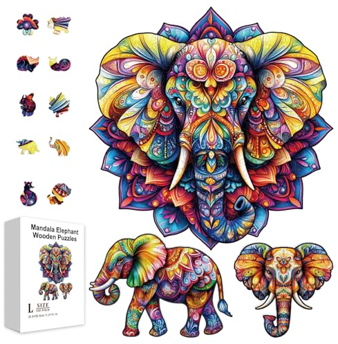 GLOBLELAND Holzpuzzle Erwachsene 200 Teile Holzpuzzles Elefant Wooden Puzzle Unregelmäßige Einzigartige Puzzle für Erwachsene Weihnachten 11.22x15.16 Zoll