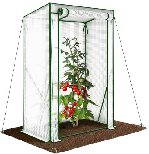 VOUNOT ® Serre de Jardin à Toit Incliné Serre à Tomate avec Grande Porte pour Légumes Plantes Fleurs Bâche PE Renforcée 135g/m2 Protéger Vos Plantes en Toutes Saisons 100x50x150cm Blanc