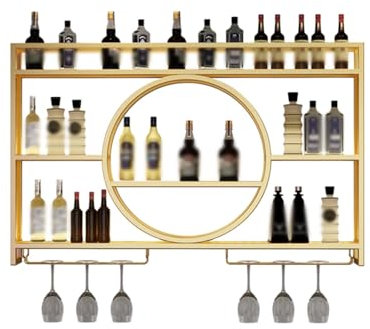 HDDNMLOH Wandmontiertes Weinflaschen-Lagerregal im Industriestil mit Licht zur Dekoration von Küchenbars, goldenes Wandregal (Größe:)
