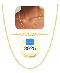 Jewlpire 14K Gold Plated Chain Necklace for Women, 1.5MM Rope Chain 14K Gold Plated Chain for Women Dainty & Sturdy Women's Chain Necklaces, 18 Inch