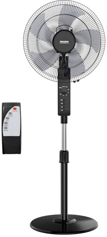 Bonnlo Standventilator mit Fernbedienung, 7,5H-Timer, 3 Geschwindigkeitsstufen, Ventilator Höhenverstellbar 115–130 cm Fan 220V 65W, 40° (V) & 60-120° (H), (Schwarz x 1, 115~130 cm)