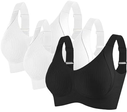30C Bra, Women's Wireless Bra with Full Cup U Shaped Back and Wide Straps 2 White+Black 4XL