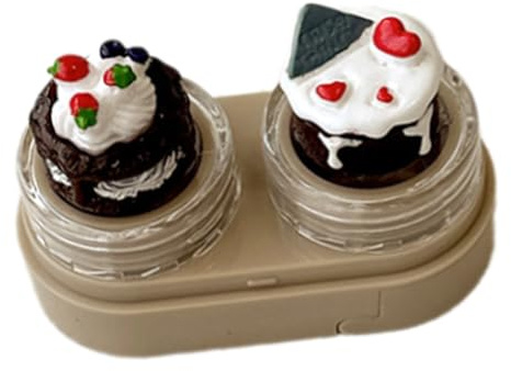 Mumuve Cupcake-Deckel-Linsenbox mit Schubladen-Designs und Tragewerkzeug-Kits, Kontaktlinsenbehälter für sichere Linsenverwaltung, Milchfarbe