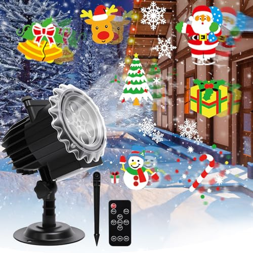 Projektor Weihnachten Aussen, 12 Folien 96 Muster, Weihnachtsprojektor Licht Wasserdicht, LED Projektionslampe mit Fernbedienung & Timer, für Weihnachten, Erntedankfest, Außen, Innen Deko