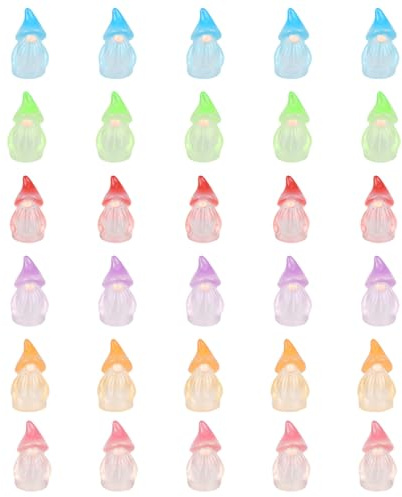 30pcs Mini Gnomes, Resin Adorable Luminous Miniature Gnomes Funny Small Tiny Resin Toy Suitable for Fairy Garden Bedroom Office Decoration (6 Colors)