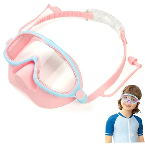 Grtheenumb Lunettes avec cache-nez, lunettes pour enfants avec cache-nez, vue large HD anti-buée pour tout-petits, masque de natation réglable sans fuite pour enfants de 4 à 16 ans