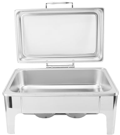 Kikumi Set Scaldavivande da Buffet, Scaldavivande per Catering, Rettangolare, in Acciaio Inox, da 9 Litri, Riscaldato Ad Alcool, con Vaschetta e Coperchio Visibile, per Eventi, Feste, Vacanze (1