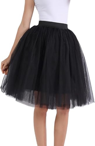 Tüllrock Lang Damen Mit Elastische Hohe Taille Puffy Tüll Röcke Tütü Rock Rockabilly Midirock Große Größen A-Linie S-XL