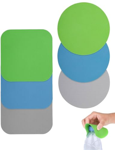 WINXMIN Juego de 6 abridores de tarros de goma de 2 colores, almohadillas antideslizantes con aislamiento térmico y abridor de botellas, herramienta multifuncional para manos artríticas y fácil uso