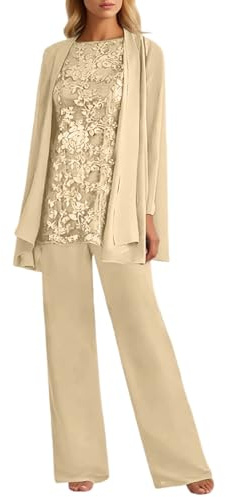 Celanisai Costume 3 pièces pour femme - Pour fête de mariage, mère de la mariée, costume en mousseline de soie - Tenue festive - Grandes tailles - Élégante mère de la mariée - Avec veste et pantalon
