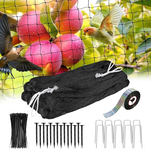 Nzkeuf Filet Anti Oiseaux Noir 7,5m x 15m, Filet Protection Oiseaux avec Bande Anti-Oiseaux, Maille Fine de 5 cm, pour Poules, Bassin, Arbres Fruitiers, Jardin, pour Enclos à Poules, Balcon, Toit