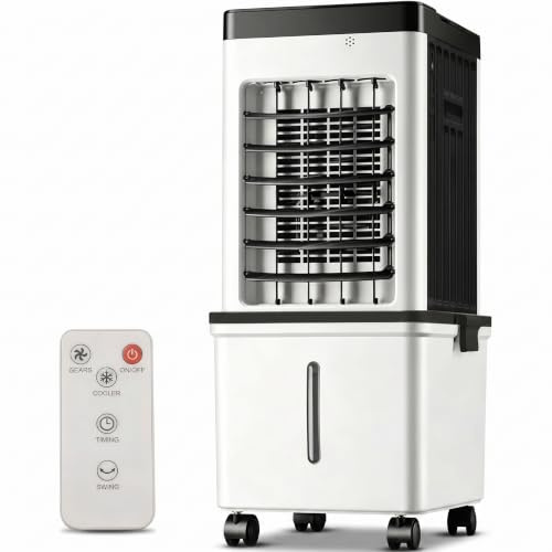 Portable Air Cooler, 3 in 1 Evaporative Air Cooler with 15L Water Tank, Remote Control, 2 Ice Packs, 3 Speeds, 3 Wind Modes, 120° Oscillation, 7.5H Timer, Air Cooler Fan for Home, Bedroom (Black)