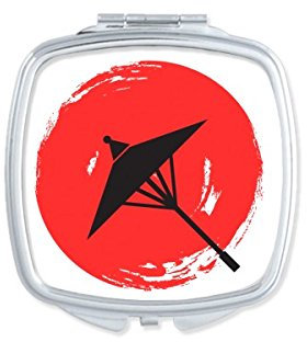 DIYthinker Japanische Art Japan Kultur Nationalflagge Rot Schwarz Regenschirm Abstrakt Bürsten-Malerei Illustration Muster-Quadrat-Compact Make-up Taschenspiegel Tragbare Nette kleine Handspiegel