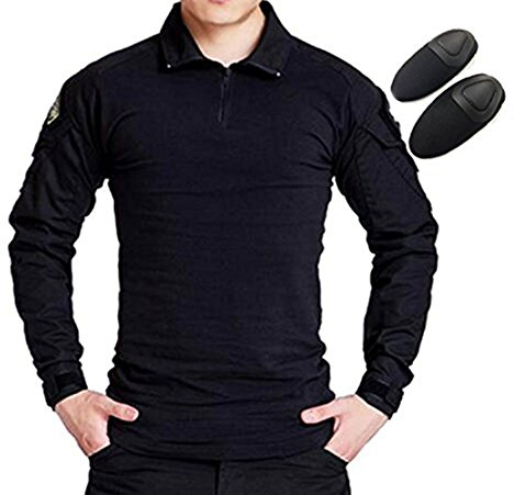 H Welt Shopping Tactical Jagd Militär Lange Ärmel Shirt mit Ellenbogenschoner schwarz, Woodland