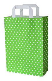 PGV Papiertragetaschen mit Flachhenkel Punkte GRÜN (22 + 10 x 31 cm, 50 Stück)
